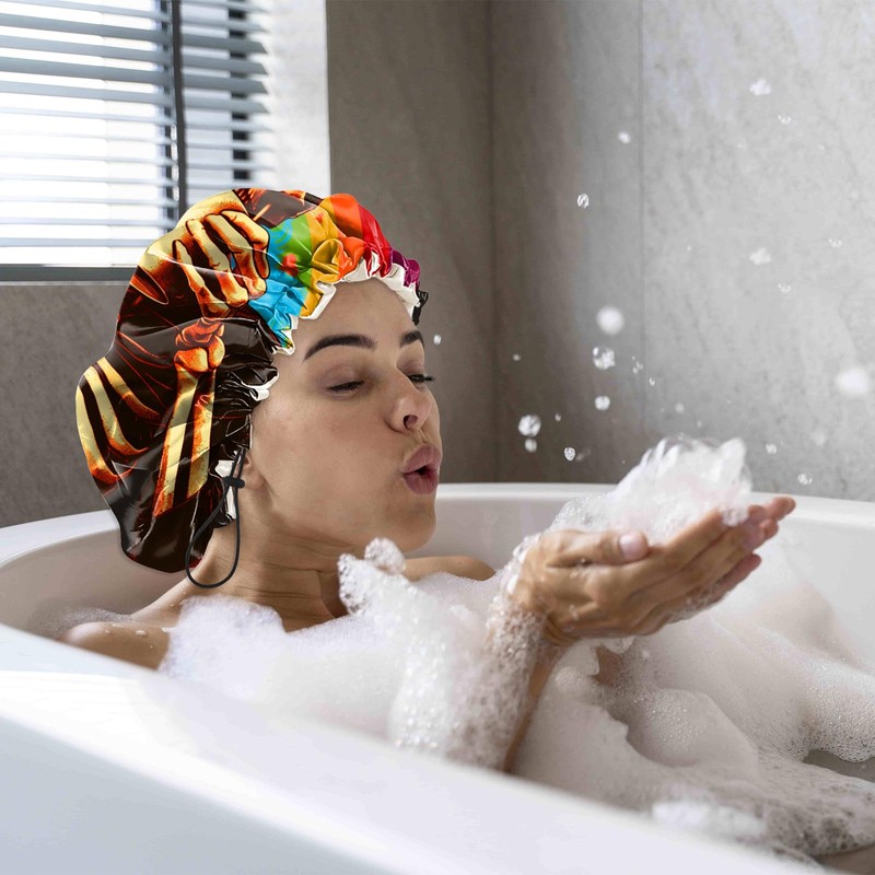 Cabreche Luxury Shower Cap Satin Silk Lined Adjustable Elastic Reusable