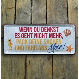 Tin Sign Funny Saying "Wenn du Denkst es geht." Decorative Sign Baltic Sea Sea Metal Sign North Sea Gift Idea Kitchen Humour Funny Gift for Birthday or Christmas 28 x 12 cm
