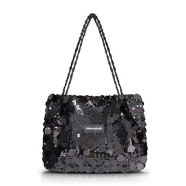 AfitLulu Sequin Womens Shoulder Bag Sparkling Ladies Handbags with Zipper and Leather Handle, Trendy Womens Totes Bags Large Underarm Bag Womens Handbag for Parties Dates Banquets (Black)