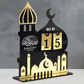 Ramadan Advent Calendar Set - Acrylic and Wooden Ramadan Decorations for Home Eid Mubarak Table Decor, 30 Days Countdown Calendar for Muslim Festivities and Ramadan Party Supplies Style H