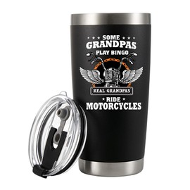 Panvola Some Grandpas Play Bingo Real Grandpas Ride Motorcycle Vacuum Insulated Tumbler 20 oz Grandfather Father's Day Gift From Grandson GranddaughterStainless Steel With Removable Lid Drinkware