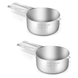 BERYLER 2PCS 1/2Cup (120ml, 4oz) Single Measuring Cup, Stainless Steel Measure Scoop, Metric and US Measurement, Dishwasher Safe