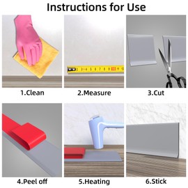 Pluden Flexible Baseboard Molding Trim, 4 Inch(W) x 60 Feet(L) Self-Adhesive Vinyl Wall Base Cove Base, Peel and Stick Rubber Wall Base Moulding Trim