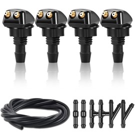 4 boquillas de limpiaparabrisas delantero, incluyendo adaptadores y mangueras, kit de boquillas de limpiaparabrisas delantero, boquillas de limpiaparabrisas para la mayoría de los coches(10m negro)