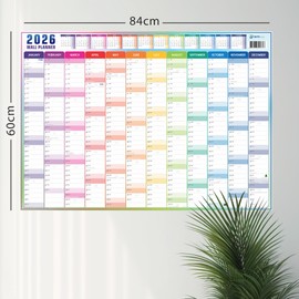Wall Planner 2026 | A1 (84x59cm) Full Year Jan-Dec 2026 | UK & Ireland Holidays | Rainbow Design | 150 GSM Premium Silky Paper | Home Office University School Planner | British Made| Folded