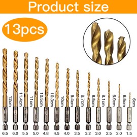 Xrten 26Pcs Titanium Drill Bit Set, 1.5-6.5mm High Speed Steel, Quick Change for Wood Cast Iron Aluminum Alloy Plastic Fiberglass 1/4" Hex Shank
