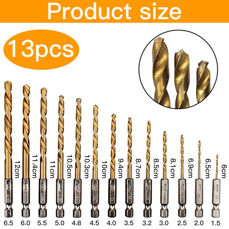 Xrten 26Pcs Titanium Drill Bit Set, 1.5-6.5mm High Speed Steel,