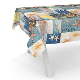 ANRO Oilcloth Tablecloth Wax Tablecloth Washable Garden Tablecloth Round Oval Square Maritime 120 x 140 cm Cut Edge