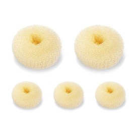 SQULIGT 5 PCS Donut Hair Bun Maker, Ring Style Bun Makers Set (Beige, 2 Large and 3 Small)