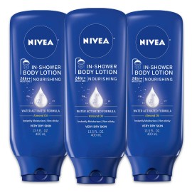 NIVEA Nourishing In Shower Body Lotion Pack of 3 13.5 Fl Oz Almond Oil Moistu...