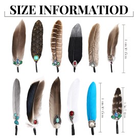 12PCS Natural Hat Feathers with Assorted Turquoise for DIY Craft Fedora Cowboy Oktoberfest Trilby Hats Accessories DecorationsColor: Mix Color, Feather Size (L x W): 2-3 In/6-8In