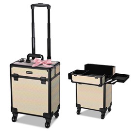 BYOOTIQUE Rolling Makeup Train Case Aluminum Cosmetic Case Portable Makeup Organizer Suitcase with Removable Wheels Cosmetic Trolley Organizer Salon Makeup Artist Nail Tech,Grace ForgetMeNot