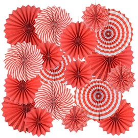 ANCLLO Pack of 12 Party Hanging Paper Fans Set, Round Pattern Paper Garlands Decoration for Birthday, Wedding, Graduation, Events Accessories (Red)