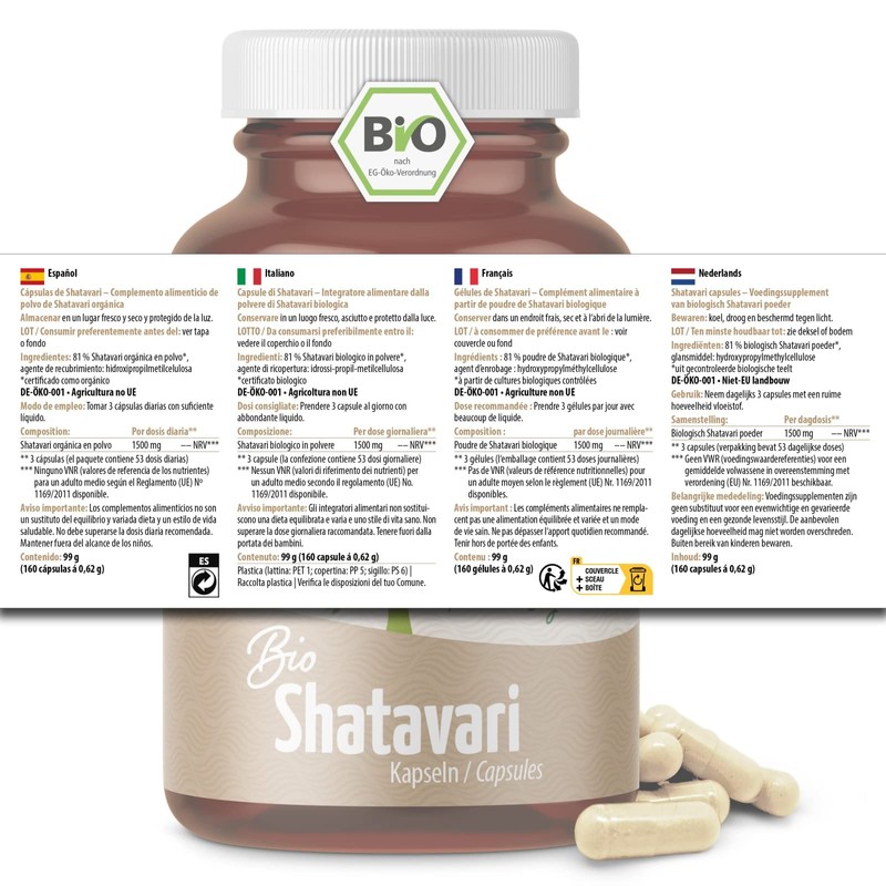 Shatavari Capsules Organic | 160 Capsules | 500 mg per