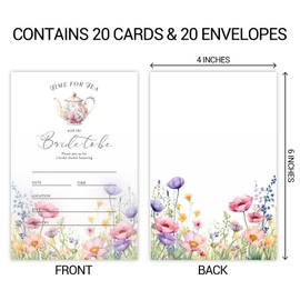 ZYQFN 20 Time For Tea With The Bride To Be Invitations, Floral Tea Party Theme Invite Cards with Envelopes, 4x6 Inch Fun Bridal Shower Invites. (067)