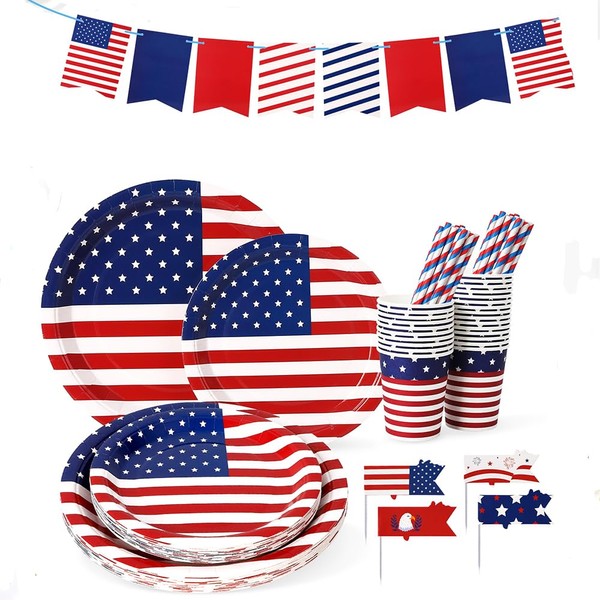 Cibeat 141 PCS American Flag Patriotic Party Supplies, 4th of