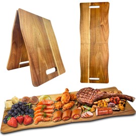 Acacia Large Charcuterie Board, Wood Foldable Serving Tray with Handles, 33 x 12 Inch Charcuterie Boards,Cheese Board with Food Meat Party Appetizers