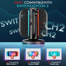 Switch 2 Joycon Controller Charger, 4 in 1 Charging Dock for Controller, Fast Charge Station, Magnetic & Weighted Base, Bi-Directional Design, LED Indicators & Overcharge Protection