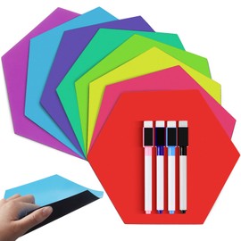 8 Pcs Hexagon Shape Magnetic Dry Erase Board Hexagon Small Erase Board Magnet 4 Pcs Dry Marker for Teachers Students, School Classroom Activity, Planning, Multicolor