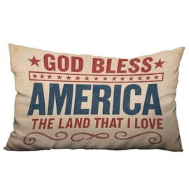 FAVDEC Patriotic Throw Pillow Cover – “God Bless America, The Land That I Love” – Vintage Farmhouse Style Decorative Cushion Case for Sofa, Couch, or Bed – 12x20 Inch,Cover only