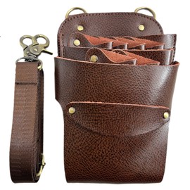 [GLASS FROG] Genuine Leather Scissor Case with 6 Inserts for Hairdresser Barber Scissor Holder (Brownie)