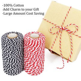 Leecogo Christmas Twine String, 2 Rolls 656 Feet Bakers Twine Cotton Twine String Natural Black Red White Butchers Twine String Cord for Gift Wrapping, Baking, Arts Crafts, Gardening,DIY,Home Decor