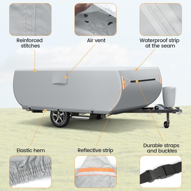 Pop Up Camper Cover 12'-14', Folding Camper Tent Trailer Cover，Extra-Thick