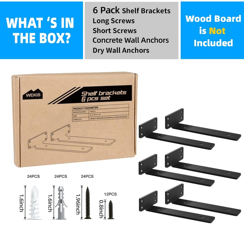 Shelf Brackets Floating Shlef Brackets 8-Inch 6-Packs, 1/5-Inch Thick Heavy
