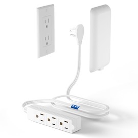 Binyuellr Flat Plug Power Strip Detachable, 3-Outlet 6ft Ultra Thin White Wall Extension Cord 13A 125V 1625W, Space-Saving,Suitable for Kitchen,TV, Living Room,Bedroom, Narrow Space, ETL Listed