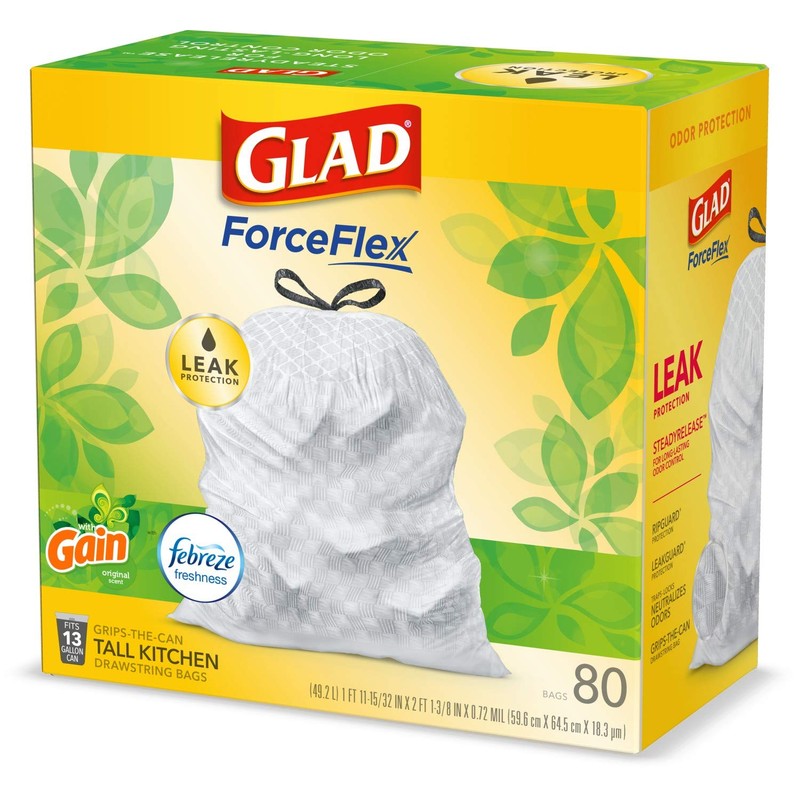 Glad Trash Bags, ForceFlex Tall Kitchen Drawstring Garbage Bags 13
