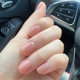 Nude Press on Nails Short Square Fake Nails with Solid Color Ice-Permeable Powder Designs Spring Summer False Nails Glossy Full Cover Stick on Nails for Women Daily Wear Manicure Decorations 24 Pcs