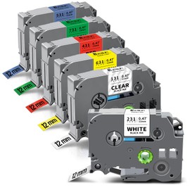 Exsun Pack of 6 Compatible Tze 12 mm 0.47 Label Tape Replacement for Brother TZe-131 TZe-231 TZe-431 TZe-531 TZe-631 TZe-731 for Brother Ptouch PT-H105 PT-H110 PT-H200 PT-H107B PT-D410 PTH100 R R P710
