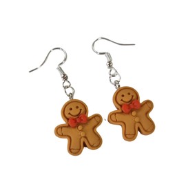 Handcrafted Gingerbread Man Earrings | Resin Christmas Earrings for Women | Xmas Gifts Under £5 | Lightweight, Silver Tone Earwires by Indigo Joy