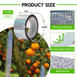 DAWZMR 3 PCS 2in*164ft Reflective Bird Scare Tape, Holographic Ribbon for DIY Art & Home & Daily Use