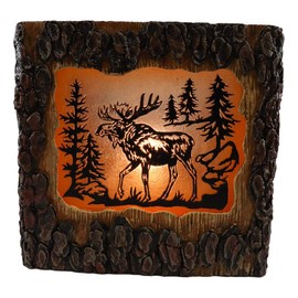 Ebros Western Rustic Pine Forest Animal Wildlife Faux Carved Wood Bark Trunk Night Light Sculpture 6" High Woodland Hunters Cabin Lodge Decorative Home Accent Courtesy Lamp Figurine (Elk Moose)