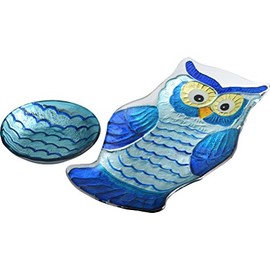 LSArts 2 Piece Square Owl 12.5" x 7.5" Chip & 5.5" Dip Platter, Multicolor