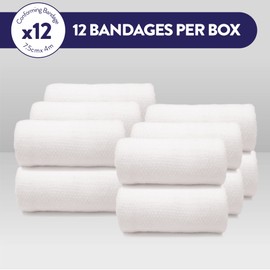 JFA Medical Conforming Bandage, Gauze Bandage Roll 7.5cm x 4m - Pack of 12
