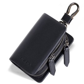 VISOUL Men's Key Case, 2 Key Storage, Genuine Leather, Smart Key Cover, Carabiner Included, Case, Keyless, Mens, Womens, Fits Car Keys, Smart Key, Cars, Black