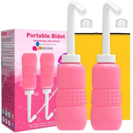 KKPOT Upside Down Peri Bottle for Postpartum Care, Portable Bidet Bottle with Travel Bag, Handheld Perineal Sprayer,Reusable Douche Bottle for Women,Men,Baby,Personal Hygiene 450ml-2Pack (Pink)