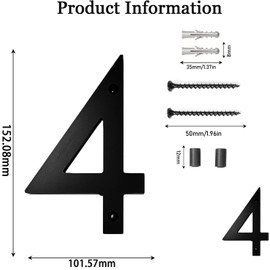 House Number Black 6 Inch House Number Sign Door Number Signs for Wall Floating House Number House Numbers Outdoor Extra Large House Number House Number Anthracite 3D House Number (4)