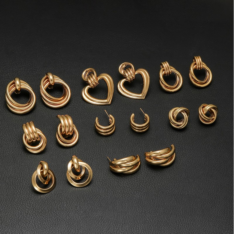 Ofeiyaa 8 Pairs Gold Knot Earrings for Women Chunky Statement