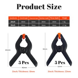 10 Pcs Clamps Heavy Duty Nylon Spring Clips 3 inch Plastic Wood Clamps and 2 inch Muslin Clamp for DIY Project Photo Studios Woodwork Artwork Photo Background (5 * 3inch+5 * 2inch)