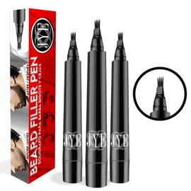 3 Boligrafos para barba bigote y cejas, color negro, fácil de aplicar, impermeable, ideal para cubrir huecos y cubrir canas, apariencia mas abundante natural