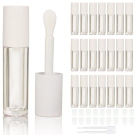 COSIDEA 24 tubos vacíos de brillo de labios de 5 ml, redondos blancos, con varita grande de pie doe