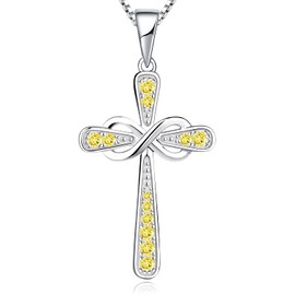 YL Cross Necklace Women 925 Sterling Silver Infinity Pendant Created Topaz Crucifix Jewelry