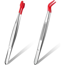 2PCS Long Tweezers - Stainless Steel Tweezers for Crafting - Non-Slip Craft tweezer for Stamp, Coin, Jewelry, Hobby, DIY, and Handcraft Tools ﻿