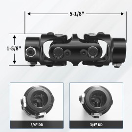 Gearzaar 3/4" DD x 3/4" DD Double Steering Universal U Joint Shaft Coupler Black New