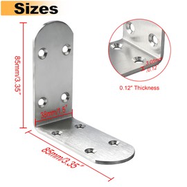 Alise 4Pcs Shelf Brackets,Stainless Steel Floating Shelf Brackets Corner Brackets,L Brackets for Shelves,90 Degree Angle Bracket, Heavy Duty Shelf Brackets for Wood Furniture (Brushed, 3.35X3.35 in)