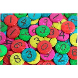 Coconut Shell Discs | Number counters | Pack of 50 (0 to 9 x5) | Mathematics aid | Natural Crafts