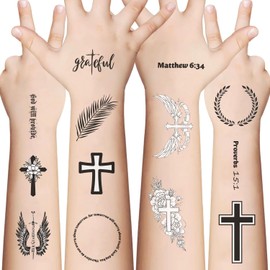 Biblical tattoo stickers Sheets Christian Temporary Tattoos Adult Men Women Kids Religious Jesus Cross God Christ Catholic Realistic Half Sleeve Body Fake Tattoos Stickers
